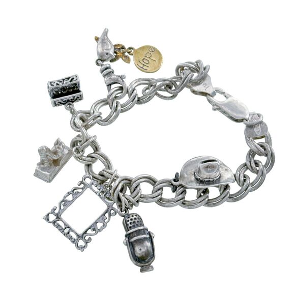 Vintage Sterling Silver 925 Charm Bracelet with 6 Unique Charms 7" - Picture 3 of 6